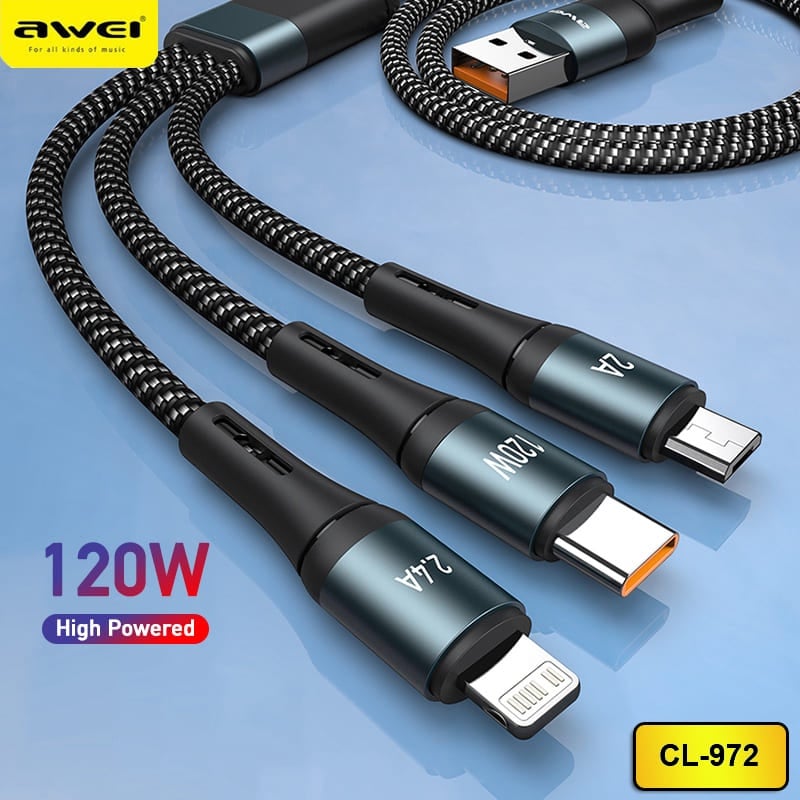 AWEI CL-972 120W 3In1 Fast Multi Charging Cable image 1