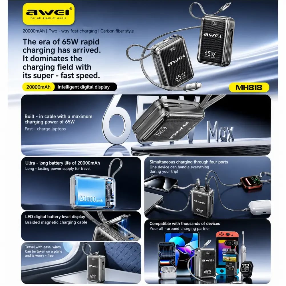 AWEI MH818 65W 20000mAh Power Bank image 1
