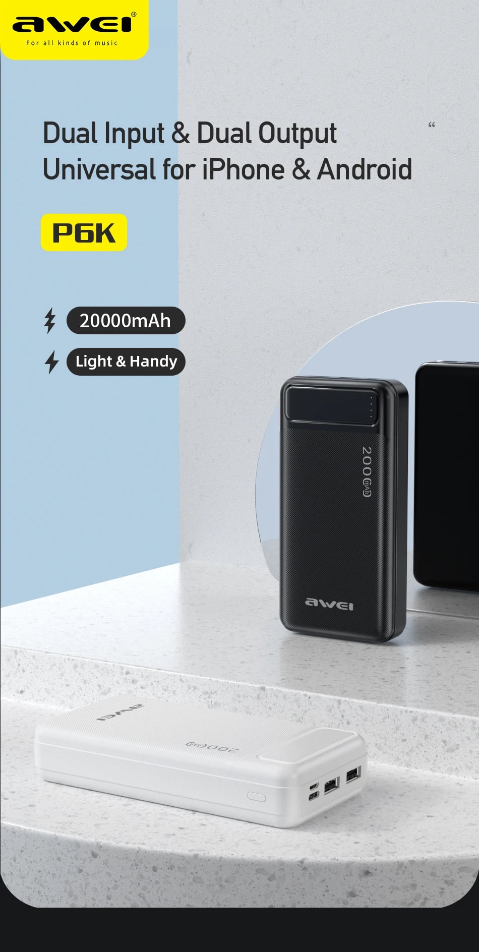 Awei P6K Powerful Power Bank 20000mAh image 1