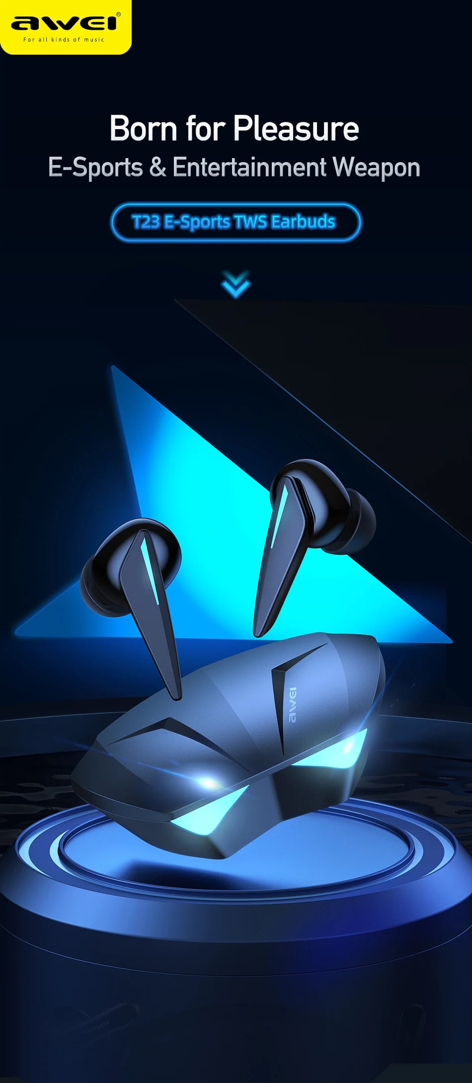 Awei T23 TWS Gaming Earbuds image 1