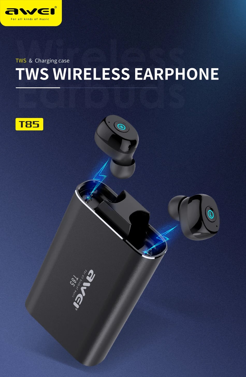 AWEI T85 TWS Wireless Earbuds image 1