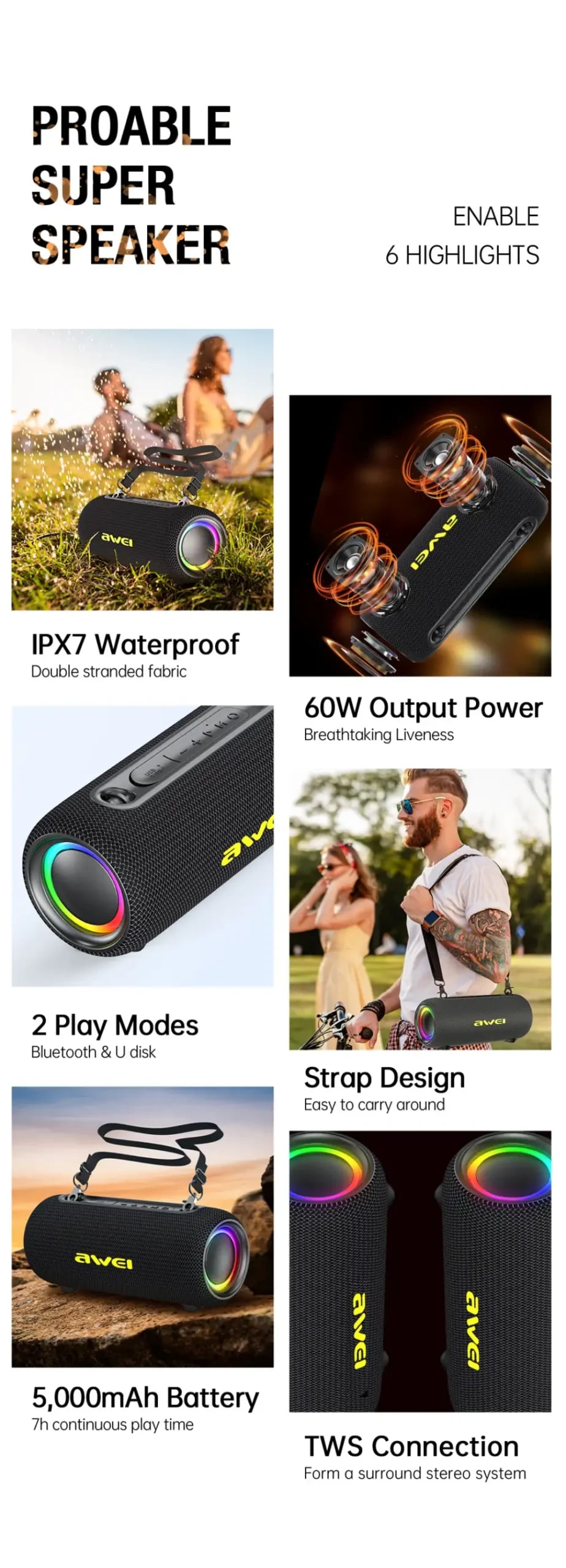 Awei Y1000 60W Wireless Bluetooth Speaker image 1
