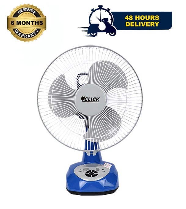 Click Rechargeable Table Fan 12'' Blue With USB Charger image 1