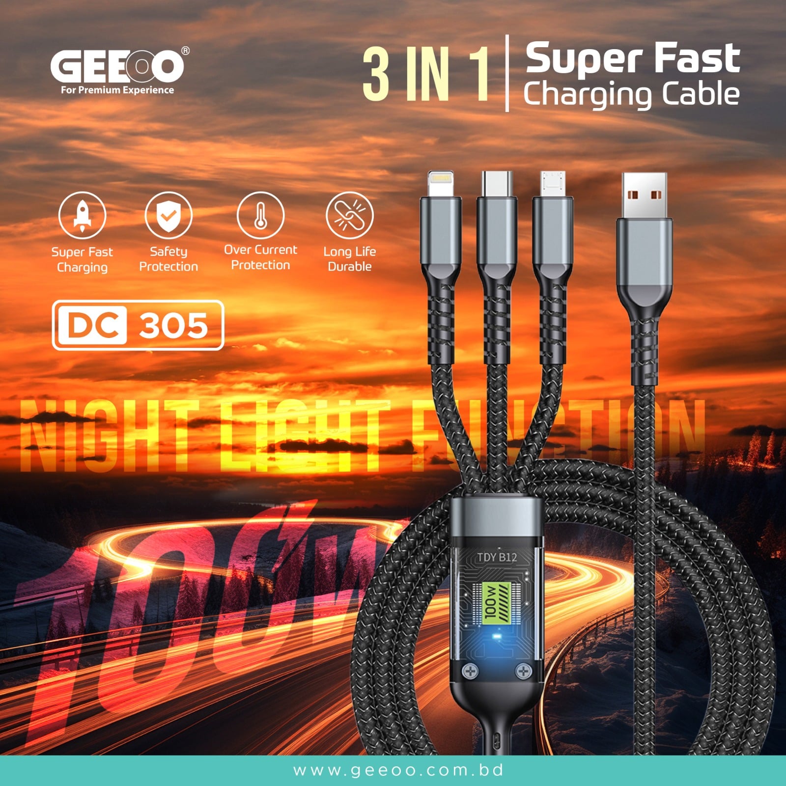 DC305 Super Fast 3-in-1 Charging Cable image 1