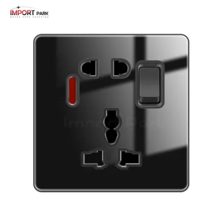 Full Glass 5 Pin Socket with Switch Black image 1