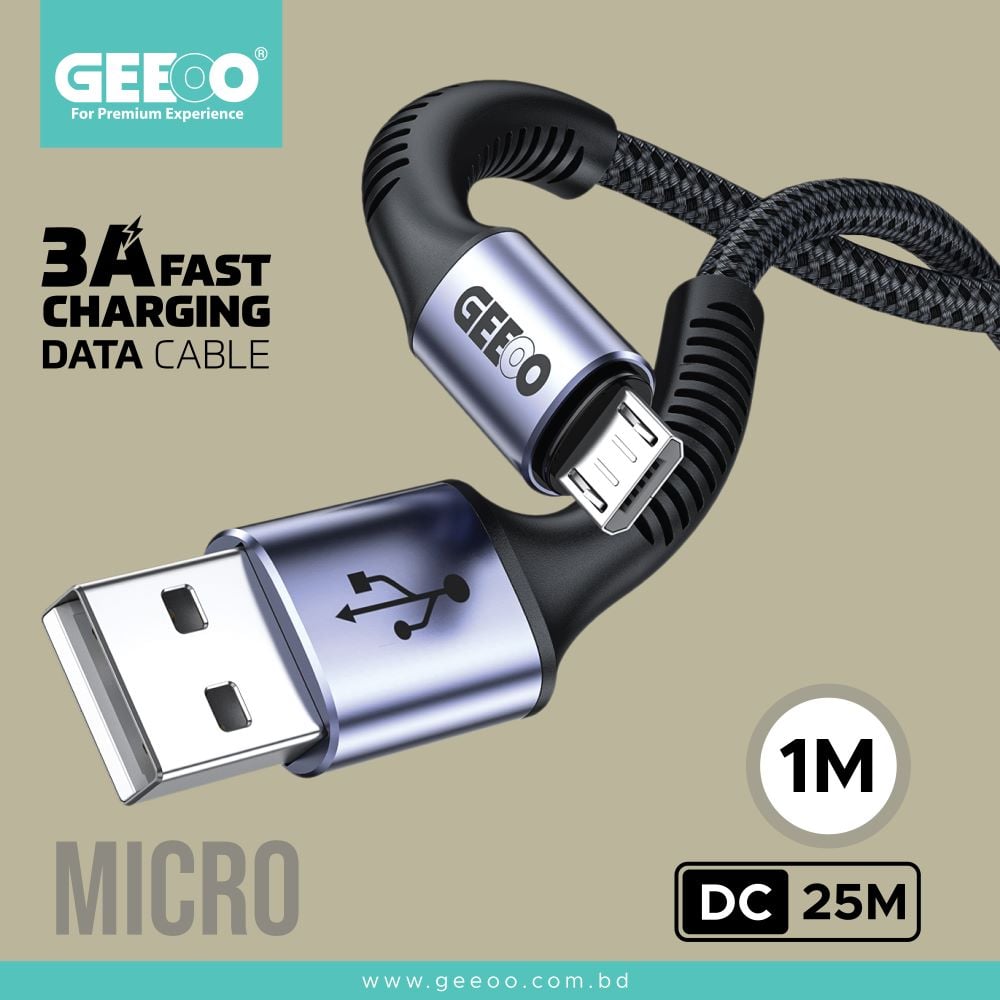 GEEOO 3A Fast Charging 1M Long (Micro) Data Cable image 1