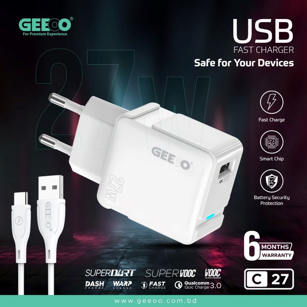 GEEOO C27 – 27W USB Fast Charger & Safe Charging image 1