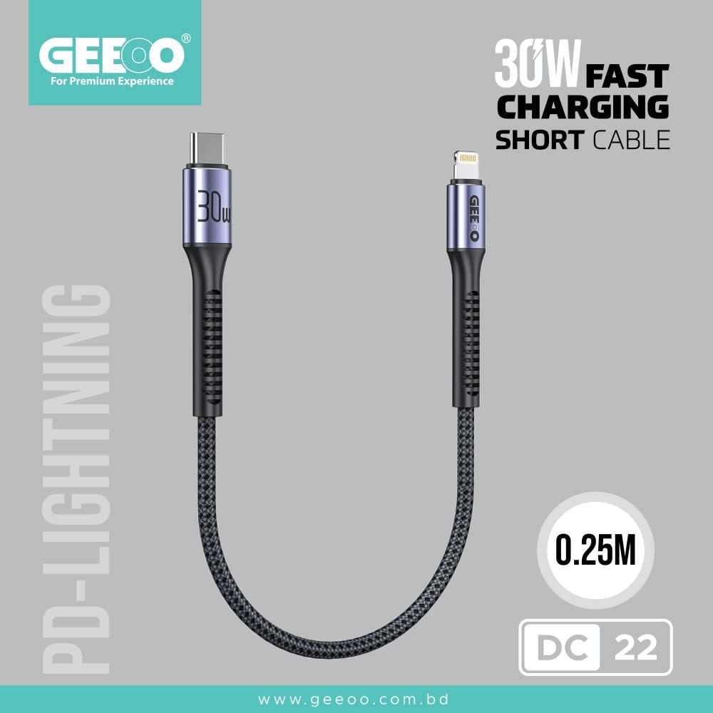 GEEOO DC22 30W Fast Charging Short (PD-L) Data Cable image 1