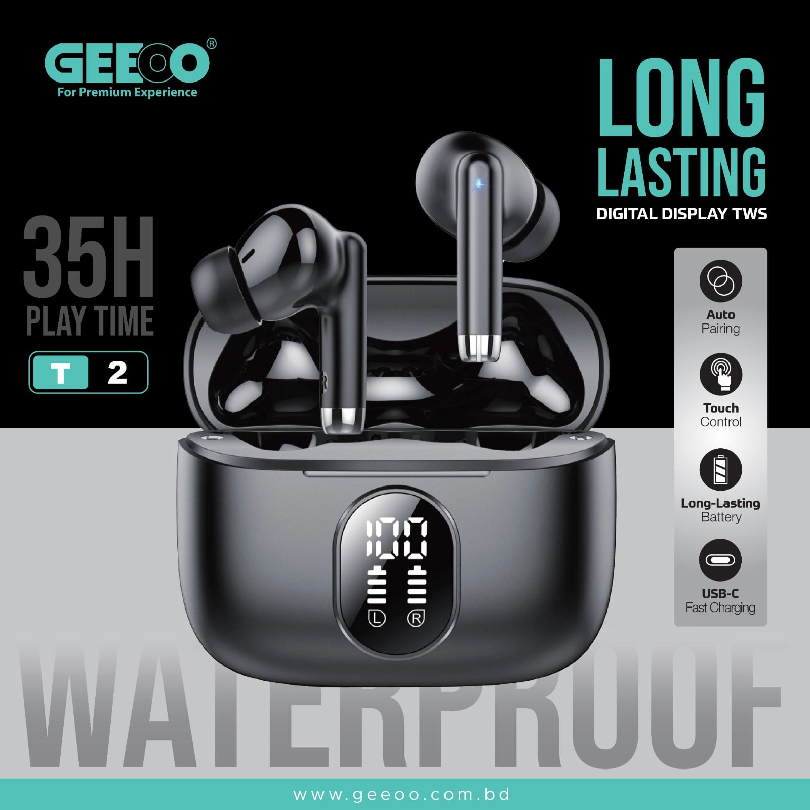 GEEOO Digital Display True Wireless Earbuds image 1