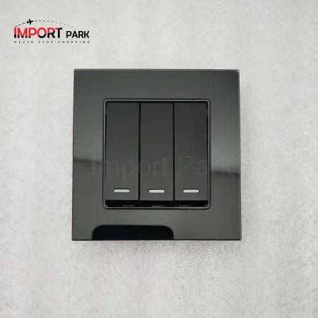 Glass Border 3gang 1way switch Black image 1