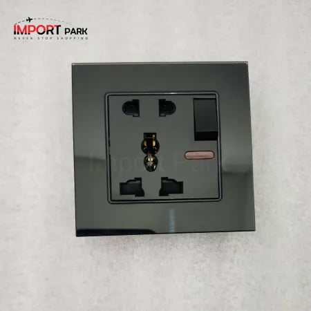 Glass Border 5 Pin Socket with Switch Black image 1