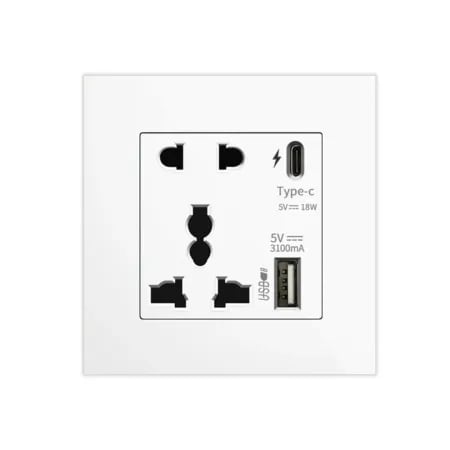 High Quality 18W USB and Type C 5pin Wall Socket White image 1