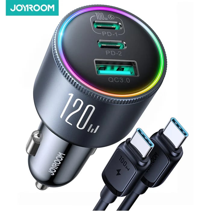 JOYROOM JR-CCN07 120W 3-Port (2PD+1QC3.0) Car Charger image 1