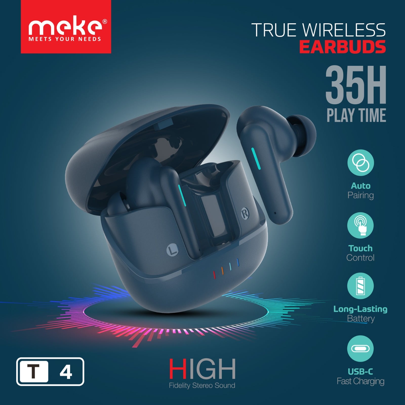 MEKE T4 TWS Touch Control Earbuds image 1