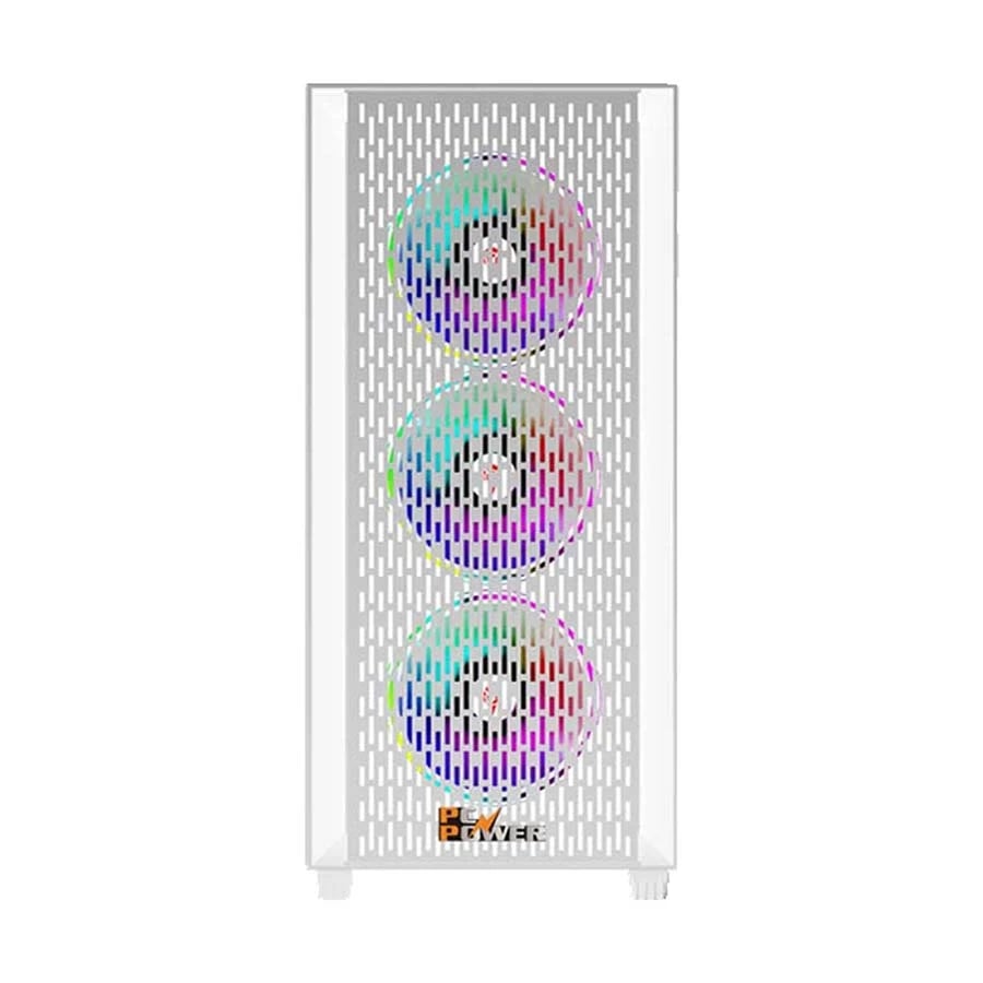 PC Power Flow White Light Mesh Mid Tower Gaming Casing image 1