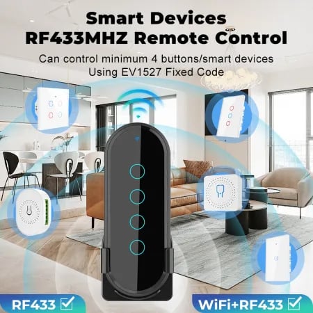 RF 433Mhz 4 Button Touch Remote Black image 1