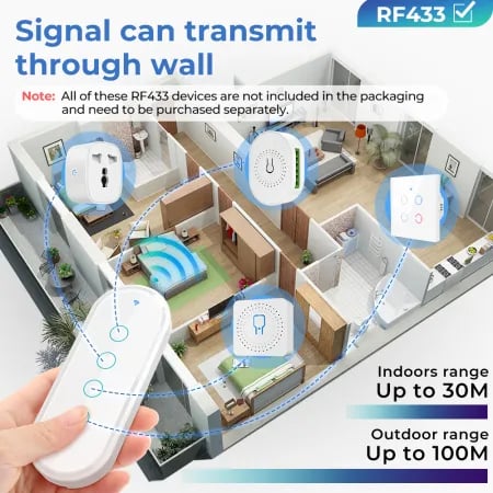 RF 433Mhz 4 Button Touch Remote White image 1