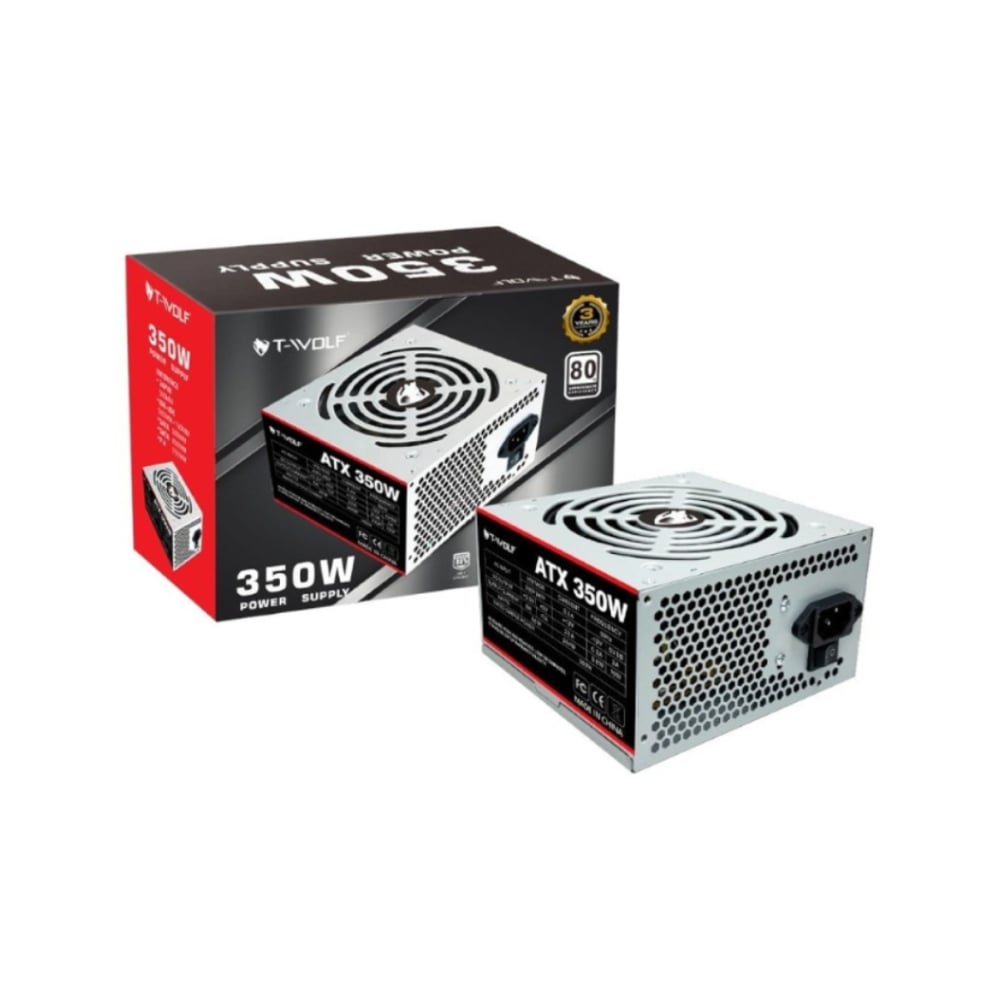 T-Wolf ATX 350W Grey Power Supply With Cable image 1