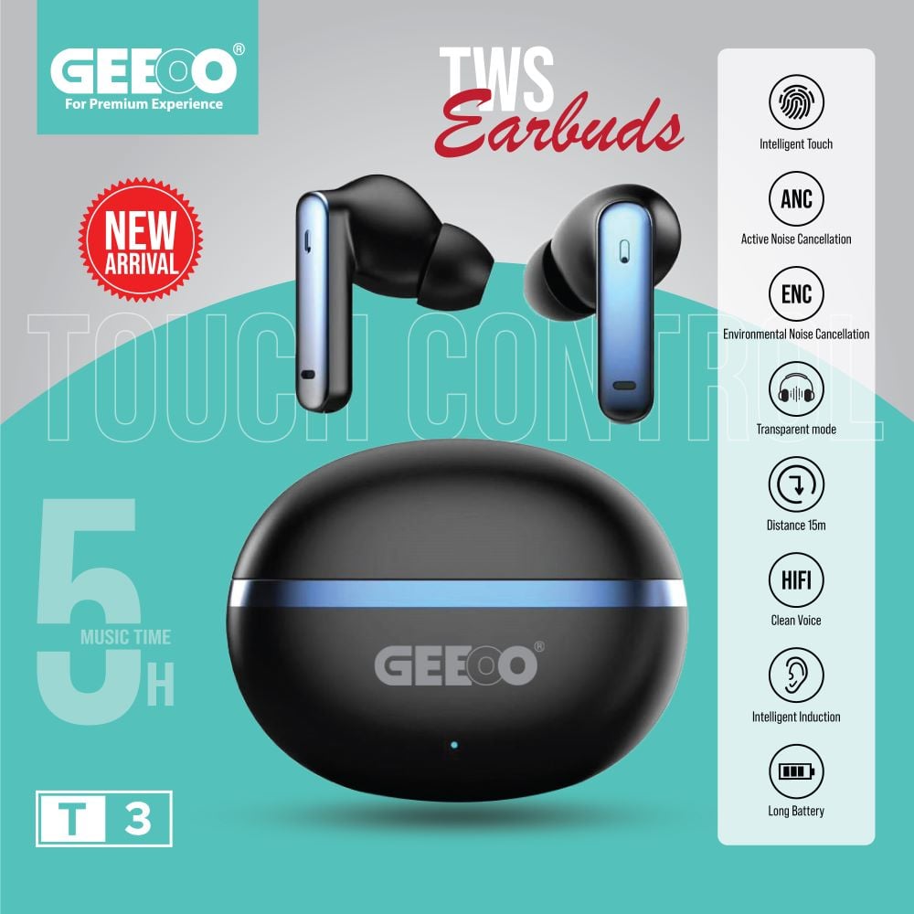 T3 TWS Touch Control ANC ENC Wireless Earbuds image 1