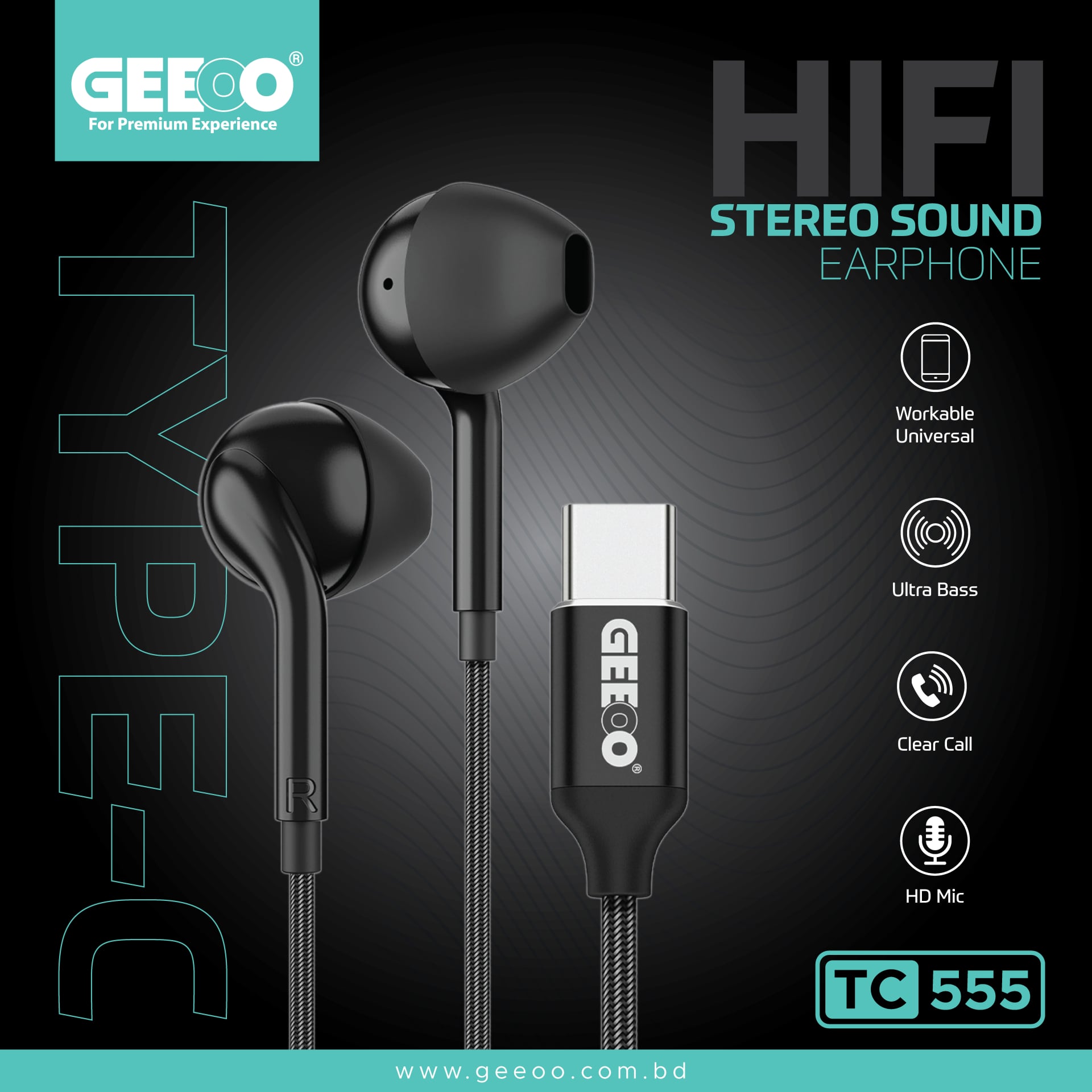 TC555 Type-C Ultra Bass Earphone image 1