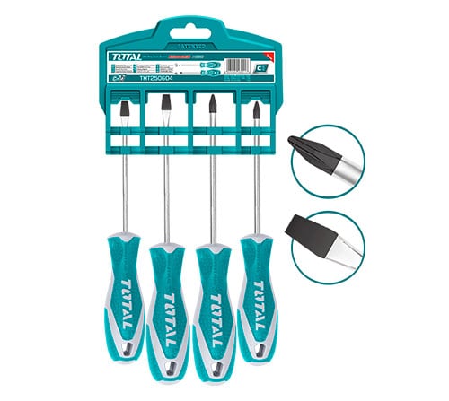 TOTAL 4 Pcs Screwdriver Set THT250604 – CRV Round blade image 1