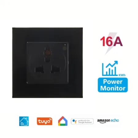Wifi Smart 3 Pin well socket with power monitor Black image 1
