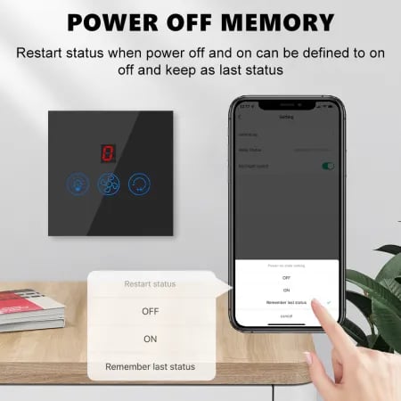 Wifi Smart Fan and Light Switch Digit Version Black image 1