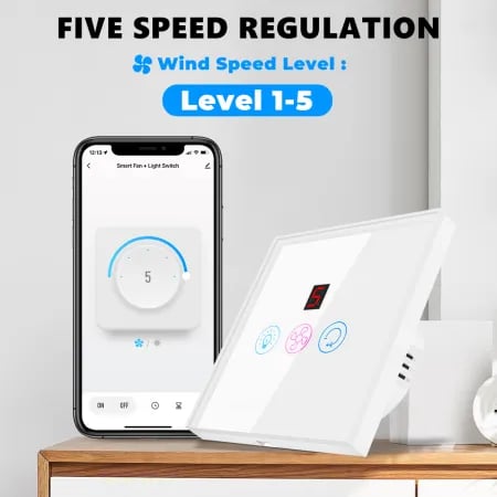 Wifi Smart Fan and Light Switch Digit Version White image 1