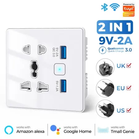 Wifi USB and 5 pin Socket 10A Round Corner White image 1