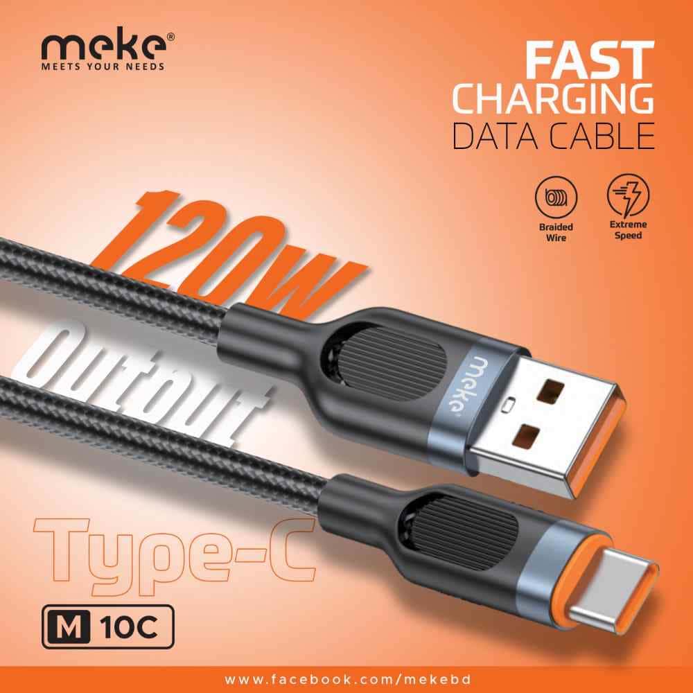 MEKE M10 Type-C 120W Fast Charging Data Cable – 1 Meter Premium Braided Cable