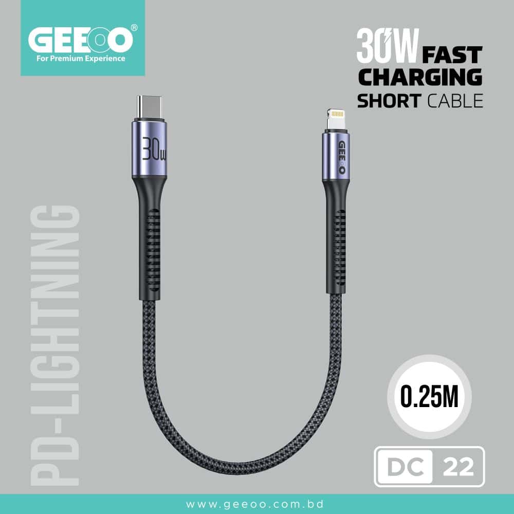 GEEOO DC22 30W Fast Charging Short (PD-L) Data Cable