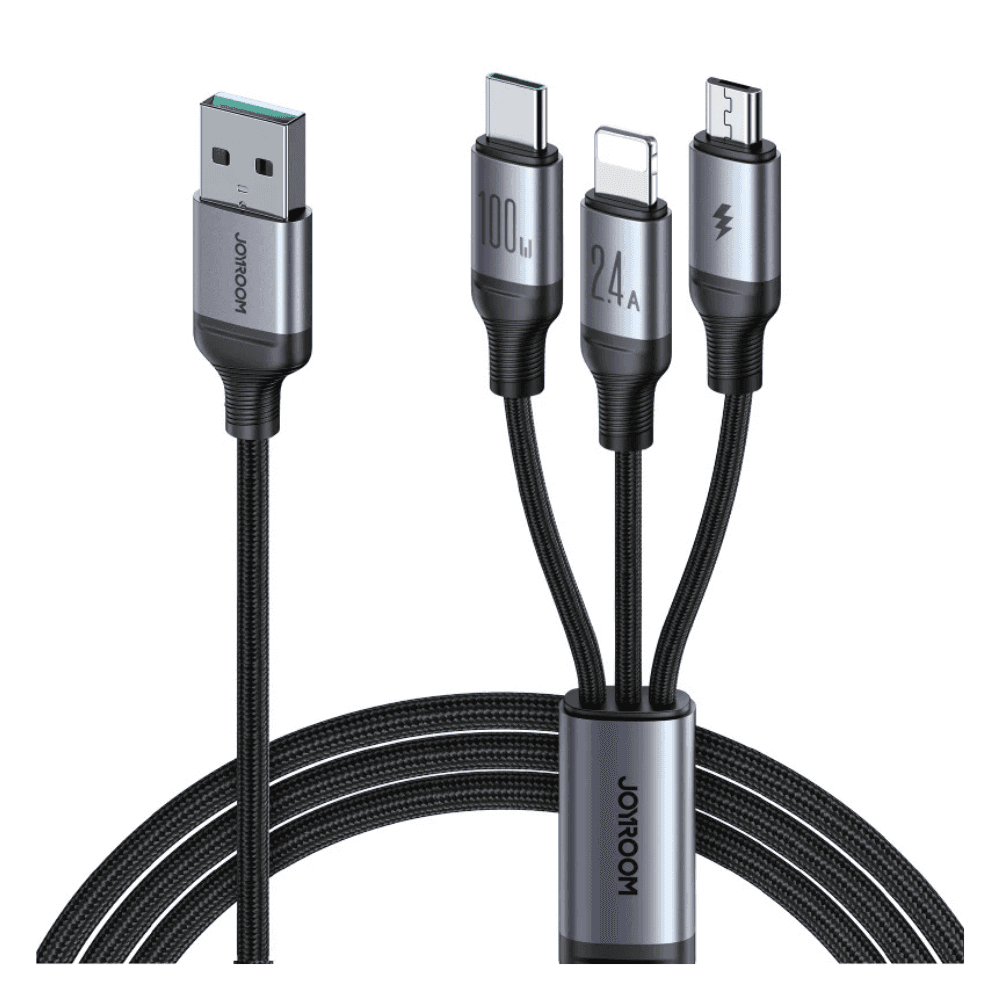 JOYROOM A21 100W PD USB-A to 3-in-1 Braided Fast Charging Cable