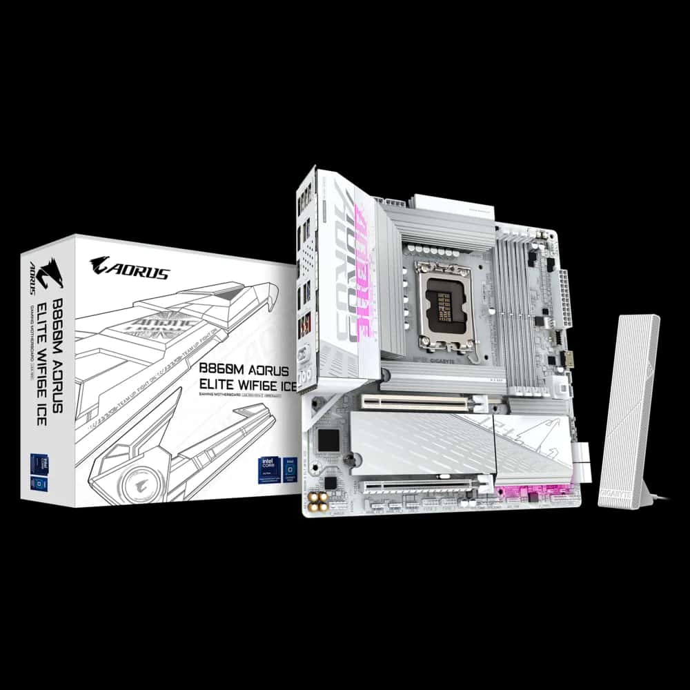 GIGABYTE B860M AORUS ELITE WIFI6E ICE LGA1851 Micro ATX Motherboard