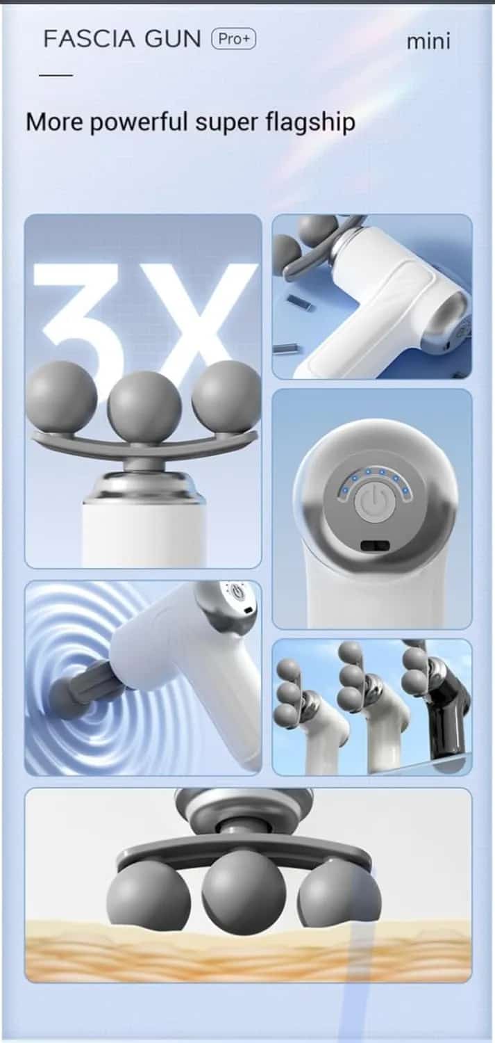 Portable Massage Gun Pro+ Mini with Triple Head Percussion for Deep Tissue Relief