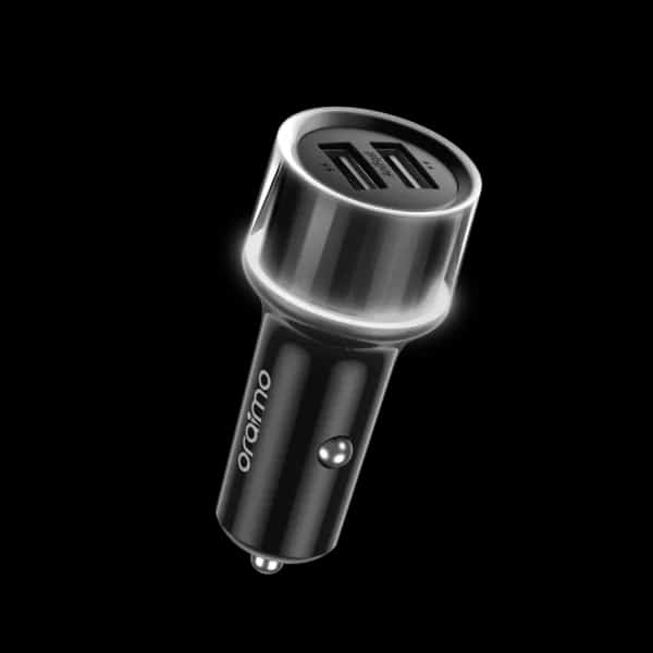 Oraimo OCC-1152D Dual USB Car Charger with LED Light Ring - Black