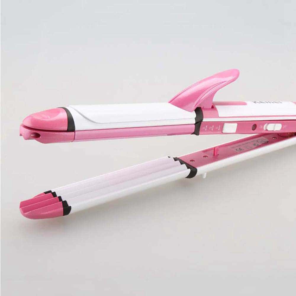 Kemei KM 1291 Professional Ceramic 3-in-1 Hair Styler: Straightener, Curler & Crimper for Bangladeshi Hair