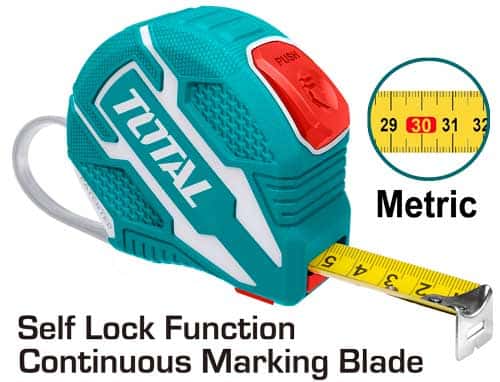 TOTAL Steel Measuring Tape TMT126252M – 5mx25mm Self lock function Only metric