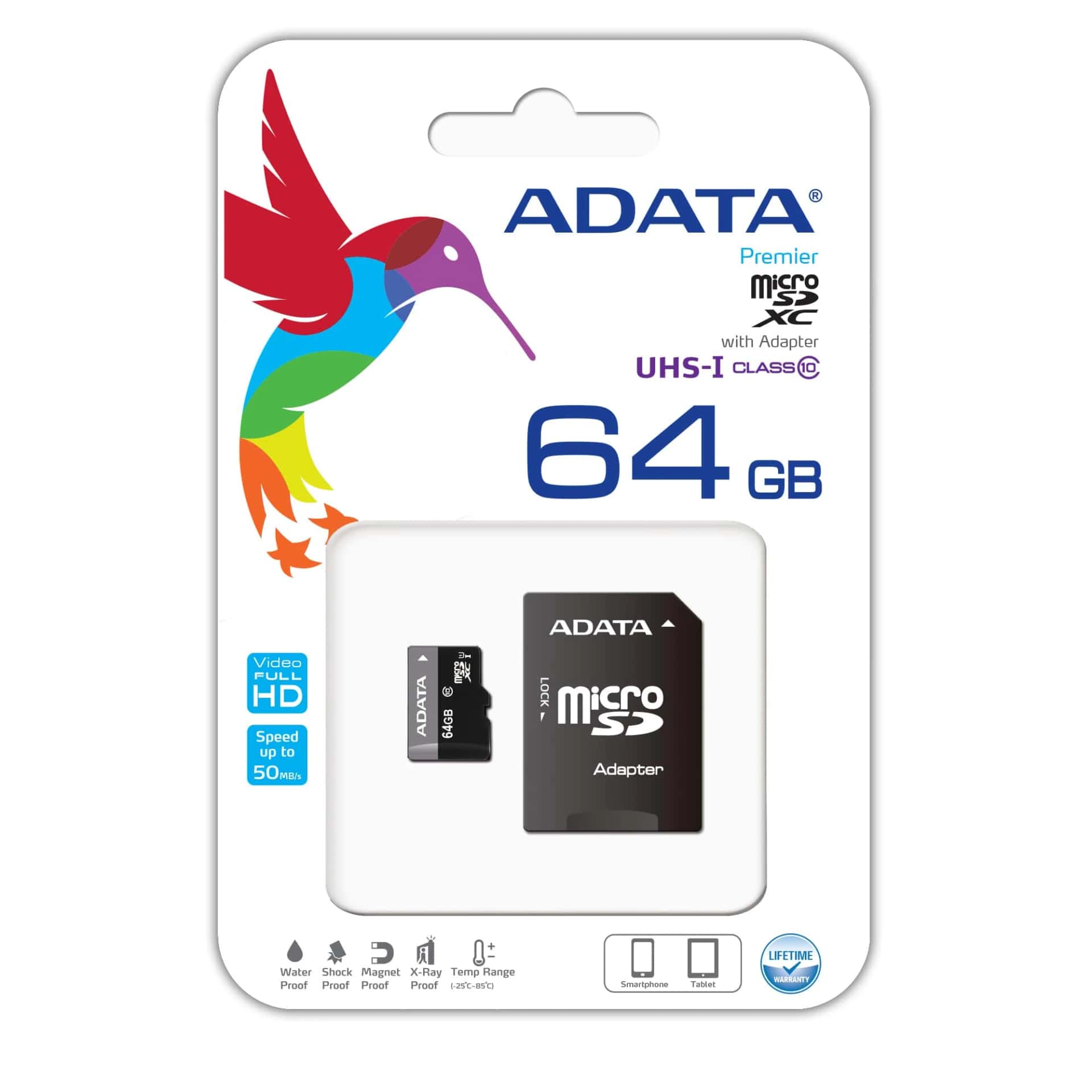 ADATA 64GB Micro SD Class-10 (SDXC-UHX-I) Memory Card With Adapter
