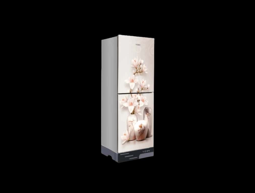 VISION Glass Door Refrigerator RE-240 Liter Vase W Magnolia Flower Top Mount