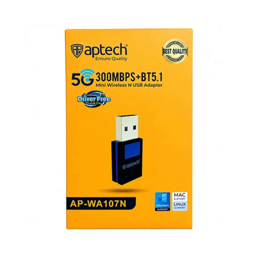 Aptech AP-WA107N 300Mbps 5G Wi-Fi and Bluetooth 5.1 USB Adapter