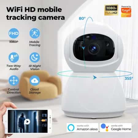 Tuya WIFI Smart Camera AI Auto Tracking PIR Motion Human Detection Two Way Voice Call Indoor Home 1080P FHD CCTV