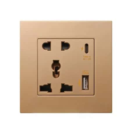 High Quality 18W USB and Type C 5pin Wall Socket Golden