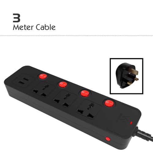 Walton Extension Socket with 3m Cable & USB port (WESU3P3H)
