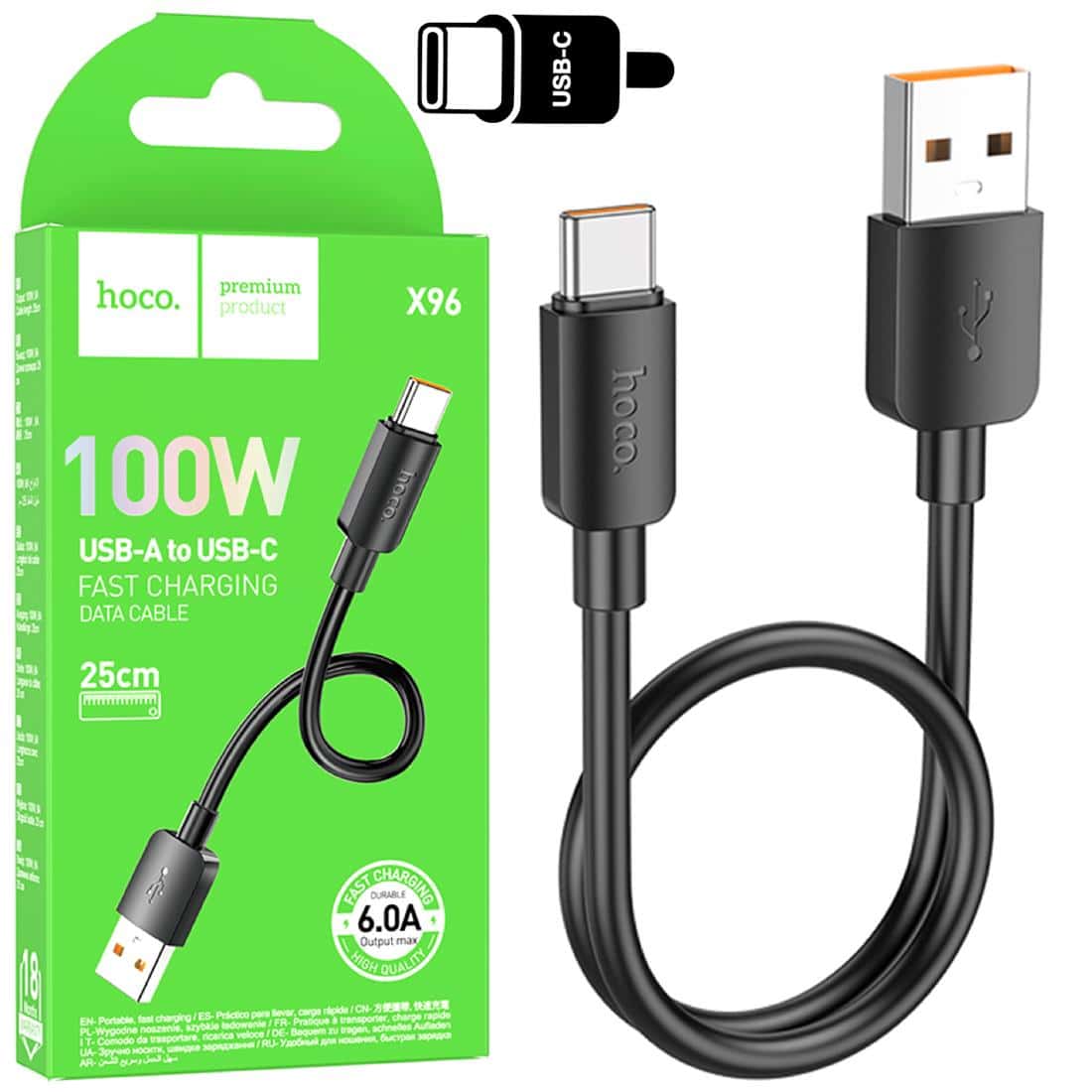 Hoco 100W USB-A to USB-C Fast Charging Data Cable 25cm