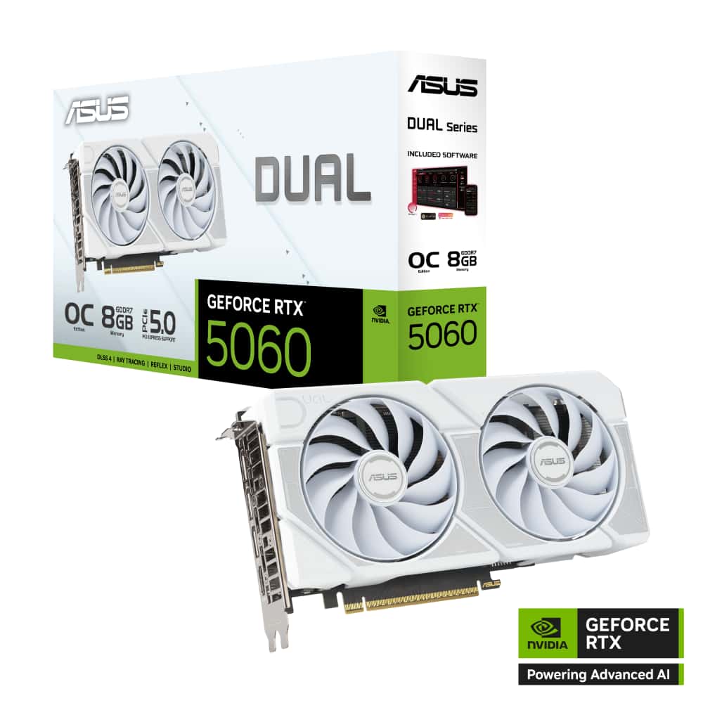 ASUS Dual GeForce RTX 5060 White OC Edition 8GB GDDR7 Graphics Card