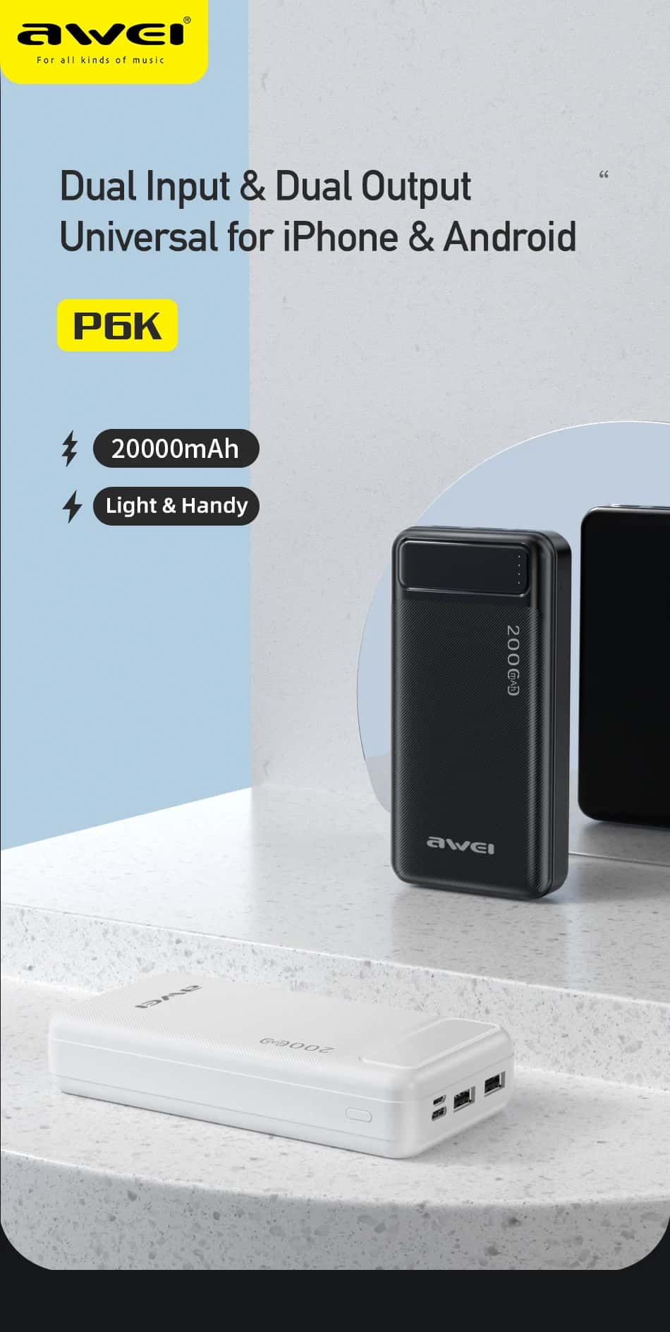 Awei P6K Powerful Power Bank 20000mAh