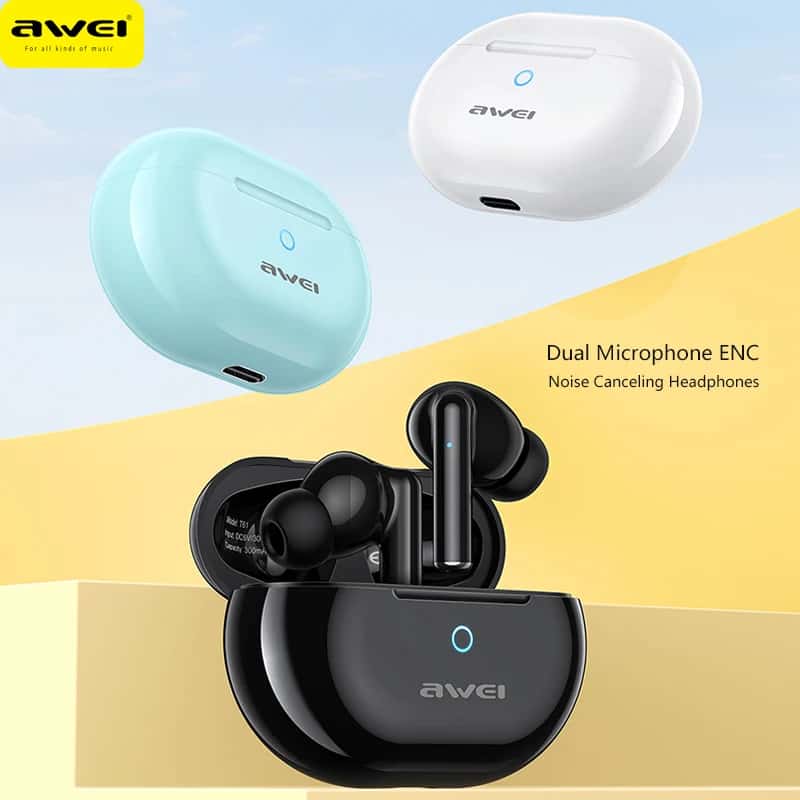 Awei T61 Wireless Bluetooth 5.3 Earphones Sport Noise Reduction ENC Headphones
