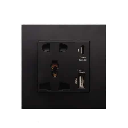 High Quality 18W USB and Type C 5pin Wall Socket Black