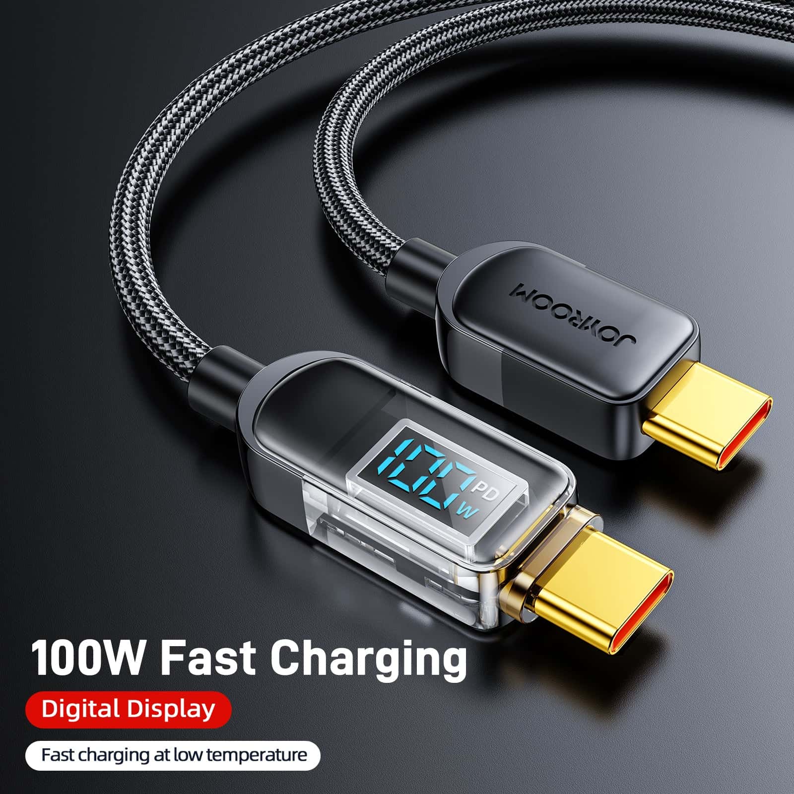 JOYROOM S-CC100A4 100W PD Type-C to Type-C Digital Display Braided Fast Charging Data Cable