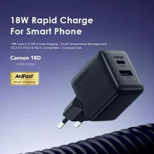 Oraimo Dual USB Fast Charger OCW-5183E-C53 – PD2.0 & QC3.0 Compatible